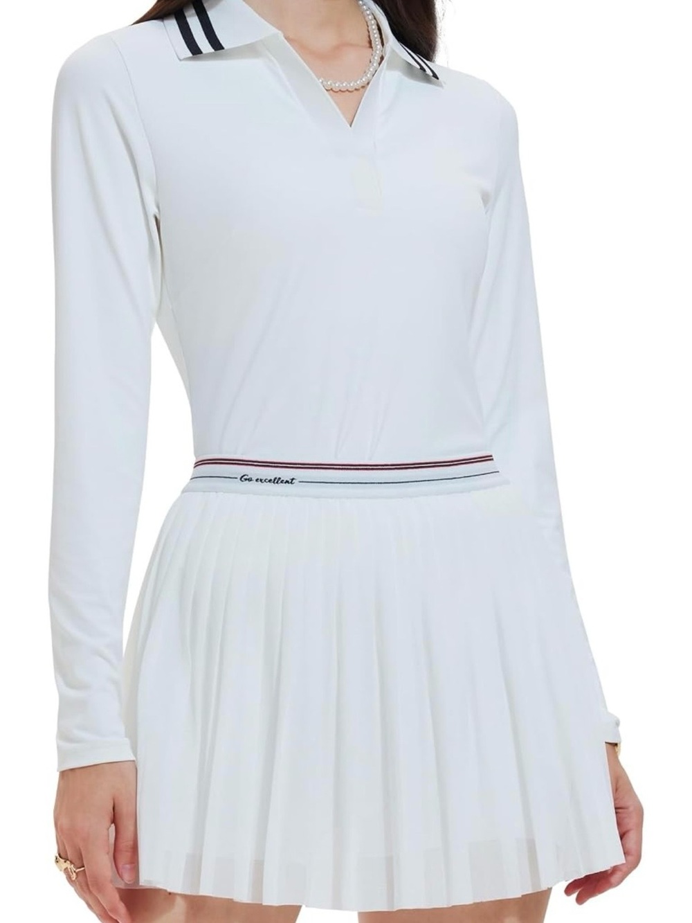Women's White Pleated Tennis Skort Set UPF 50+ Pockets Pull Up Small